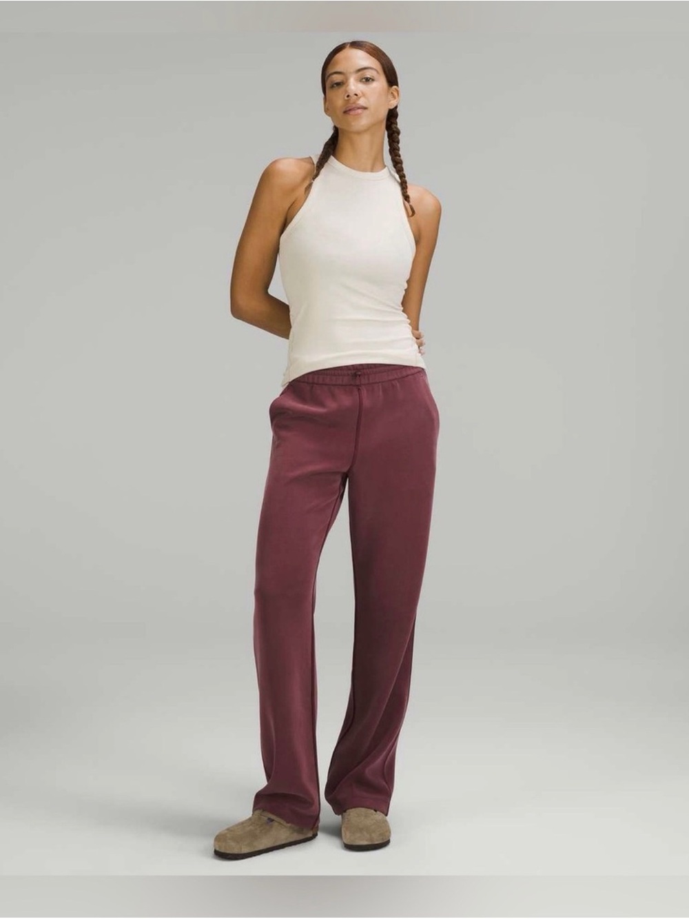 lululemon athletica Women's brushed softstreme split-hem-rise Pants in Maroon
